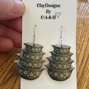 Green Floral Pyrex  Earrings